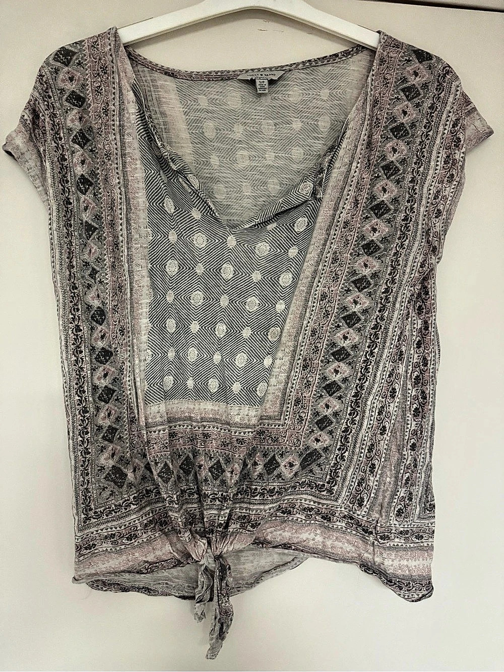 Lucky Brand Geometric Tie-Hem Tunic in Gray & Pink Size Small